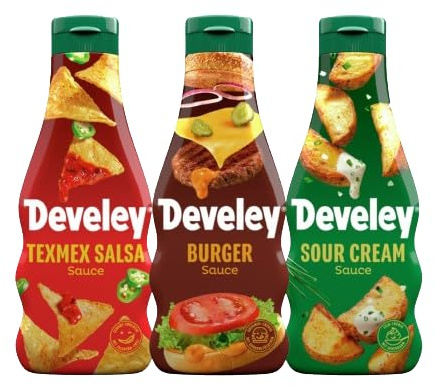 Develey – Saucen-Set 3x250 ml Squeeze-Flaschen im Bundle – Bundle bestehend aus Tex Mex Salsa, Burger & Sour Cream Saucen – Ohne Konservierungsstoffe - Perfekt für viele Gerichte als Topping oder Dip