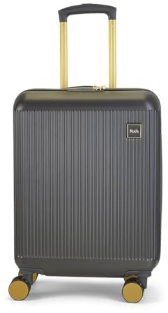 Rock Aria Small Hard Shell Cabin Suitcase in Charcoal with Gold - A Sleek Statement with Gold Toned Accents - Telescopic Handle, Impact-Resistant Material & TSA Combination Lock - 55x39x22cm 34L