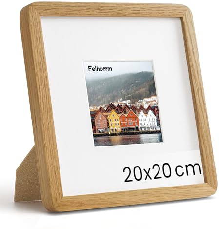 Feihorrm Massivholz Bilderrahmen, Eiche Bilderrahmen, Mit gehärtetem Glas, Für 20x20 cm-Fotos ohne Passepartout oder 9x9 cm-Fotos mit Passepartout (Beige, 20x20 cm/ 1x)