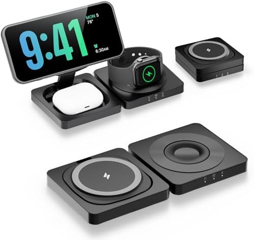3-in-1 faltbares, magnetisches kabelloses Ladegerät, 15 W Schnellladepad für Reisen