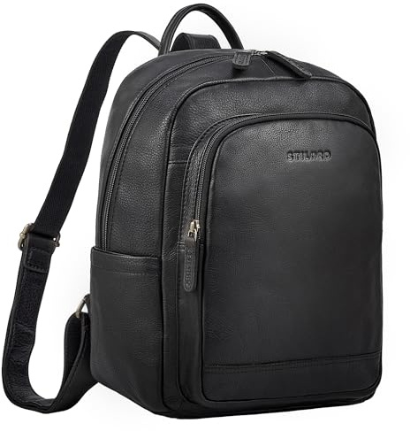 STILORD Clarissa Leder Rucksack Damen Mittelgroß für Tablet 13 Zoll Cityrucksack für Frauen Eleganter Lederrucksack Daypack Arbeitsrucksack & Tagesrucksack Echtleder Farbe:schwarz