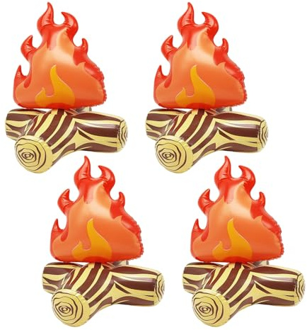 GYIOFAI 4 Stück Aufblasbare Flamme Modell, 3D PVC Aufblasbare Lagerfeuer Modell, Aufblasbares Flammen Camping Dekoration, für Halloween Foto Requisiten, Halloween Lagerfeuer Requisiten Partys (Rot)