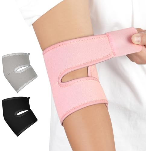 Fefod Codera Ajustable para Hombre y Mujer, Cinta de Codo Tenista con Hook and Loop Fastener, Soporte Inmovilizador de Codo de 360° Todo, Coderas de Golfista para Tendinitis Alivio del Dolor(Rosa)