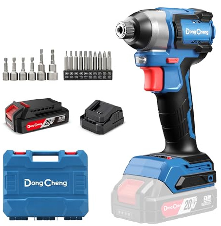 Dong Cheng 20V 165N.m Cordless Brushless Impact Driver with 2.0Ah Battery | Cordless Impact Driver, 2.0Ah Batteries,3-Speed, 125mm Compact Impact Driver for Cabinetry, Deck Building & HVAC Installation