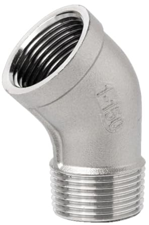 ZDVHOMCB Stainless Steel Cast Pipe Fitting, 1/4 3/8 1/2 3/4 1 1-1/4 1-1/2 2 Female to Male 45 Degree Elbow Connector Coupler 304 Stainless Pipe Fitting, 1PCS(DN10)