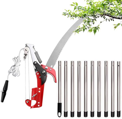 Tijeras de podar telescópicas, podadora manual con mango telescópico, altura máxima de trabajo 415 cm, longitud ajustable, para sierras y tijeras