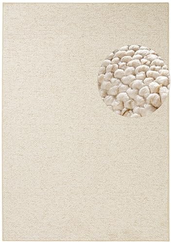 BT Carpet Wolly Teppich – Wohnzimmerteppich Flachgewebe Kurzflor Woll-Optik Wolle Skandi-Look Esszimmer, Wohnzimmer, Kinderzimmer, Schlafzimmer – Creme, 160x240cm