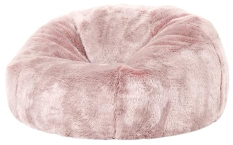 Icon Kingston Klassiker Kunstfell Sitzsack, Hellrosa, Sitzsack Erwachsene mit Füllung, Bean Bag, Flauschig Sessel, Lounge Sessel, Lounge Stuhl, Schlafzimmer, Wohnzimmer, Wohnzimmer Möbel