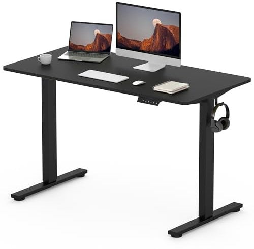 FLEXISPOT Electric Height Adjustable Standing Desk 120 * 60cm Sit Stand Desk Adjustable Desk Stand Up Desk with Backpack Hook Memory Smart Pannel EF1 Series(Black Frame+Black Desktop)