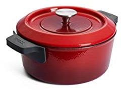 Woll Iron Gusseisen Topf mit Deckel und Silikongriffen - Induktiv -, Ø 24 cm - Brotbacktopf - Schmortopf - Geeignet für alle Herdarten, Eisenguss, backofenfest bis zu 250°, rot