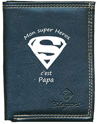 Syl'la Super Heros Papa Etui Petit Portefeuille Homme Porte Monnaie Cartes papiers Noir Fete des Peres