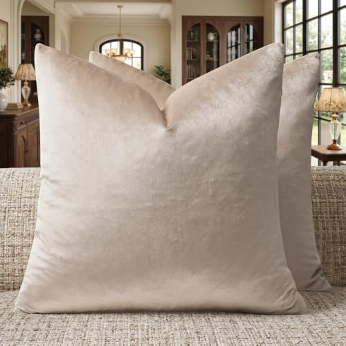 GIGIZAZA Dekorative Kissenbezüge, 40,6 x 40,6 cm, 2 Stück, Khaki, Champange, quadratisch, Couch-Kissenbezüge, Samt, Sofa, Boho-Kissen