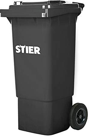 STIER 2-Rad-Müllgroßbehälter, Volumen 80 Liter, Mülleimer, grau, BxTxH 445x520x939 mm, Mülltonne, Restmülltonne mit Rädern und Deckel, Universaltonne, UV-stabilisiert