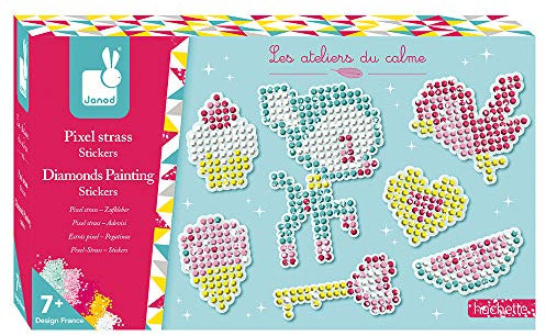 Janod - From 7 years old - Creative Kit - Pixel Strass Stickers - Les Ateliers du Calme - Creative Leisure - Dexterity and Concentration - J07884