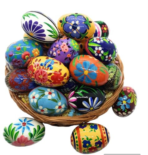 Rumikrafts Ostereier aus Holz, handbemalt, in Schutzbox/Karton (12)