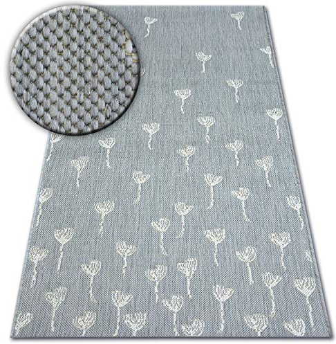 rugsx Teppich SISAL Flat Indoor Outdoor - Wetterfest & Pflegeleicht - Modern & Robust - Für Wohnzimmer Balkon Terrasse - Blumen Muster - Grau/Creme 80x150 cm