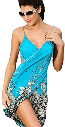 OCTOPUSIR Women Beach Cover up and Kaftans Wraps Ladies Summer Sleeveless Strapless Beach Sundress Ethnic Bohemian Off Shoulder Floral Printed Bandeau Boobtube Casual Mini Dress (Colour 20)