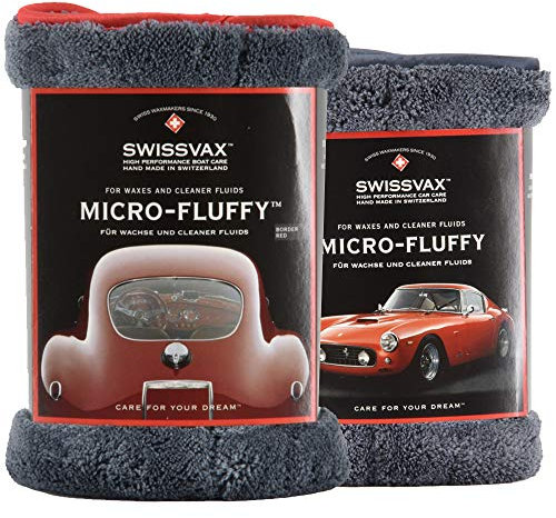 Swissvax Micro-Fluffy Set chiffon de polissage (anthracite) + toile cirée (rouge) ultra douce double poil 38 x 38 cm
