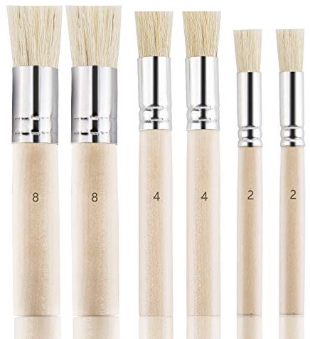 Luter 6 Stück Holz Schablone Pinsel, Natur Borste Schablone Pinsel für Acrylmalerei, Ölmalerei, Aquarellmalerei, Kartenherstellung, DIY Art Crafts Project (3 Größen)
