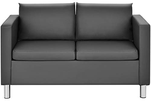 GOPLUS 2 Sitzer Sofa, 2er Couch mit 2 Kissen, Sofagarnitur Bezug aus Kunstleder, Metallbeine, Innerer Holzrahmen, mit Schaumstoff Gepolstert, mit 120 kg Belastbar, für Zuhause & Büro