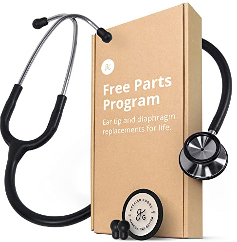 Greater Goods Dual-Head Stethoscope–Clinical Grade, Lightweight, High-Precision Sound, Ideal for Doctors, Nurses, Students, and Medical Professionals (Black and Stainless Steel)