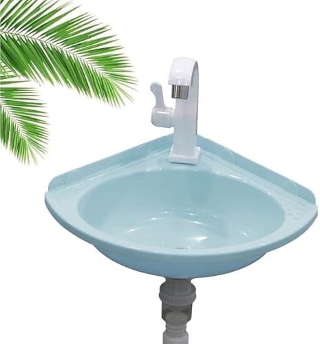 Wandmontiertes Eckwaschbecken mit einem Becken, kleinem Waschbecken mit Armatur, modernes Mini-Aufsatzwaschbecken aus Kunststoff, für Küche, Toilette, Keller, Wohnmobil