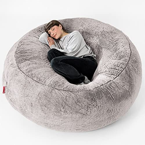 Lounge Pug - 'Mega-Mammoth' Sofa Sitzsack XXL - Schlafsofa - Kaninchen Kunstfell Hellgrau