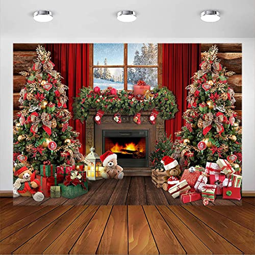 Avezano Fondo de Chimenea de Navidad Fondo de Ventana de árbol de Navidad Vacaciones Decoraciones para Fiestas Familiares Feliz año Nuevo Baby Shower Niños Cumpleaños Retrato Banner(7 pies x 5 pies)
