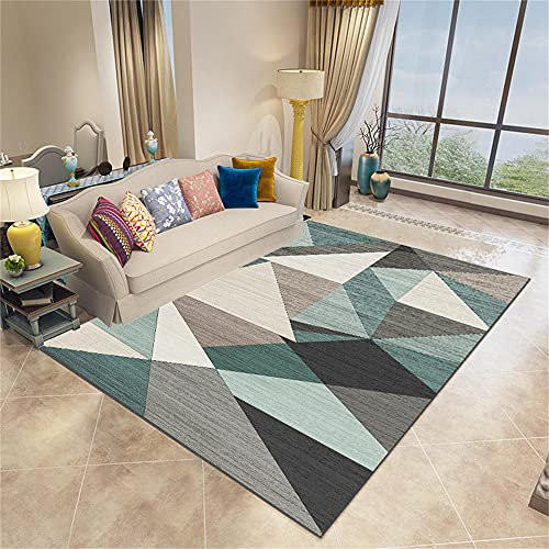 RUGMRZ Teppich Schlafzimmer Flurteppich Blaugrau beige modernes minimalistisches geometrisches Grafikdesign Kuschelig 180X240cm