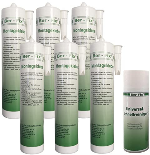 Ber-Fix® Montagekleber BF3000 6× 290 ml + 400ml Reinigungsspray | Sofort-Haftung & UV-beständig