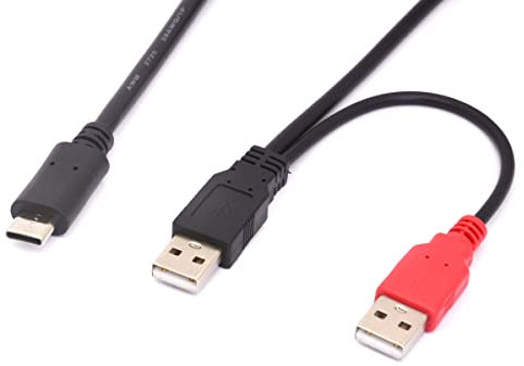 CALANDIS Cavo a Y da USB C a USB 2.0 maschio e USB 2.0 Dual Extra Power per telefoni cellulari, laptop e hard disk (80 cm) (da USB a tipo C)