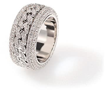 Iced Out Ring für Männer und Frauen 11 mm Hip Hop Zirkonia Bling kubanische Gliederkette Ring drehbar Labor simulierter Diamant Spinner Ring Ewigkeit Ehering Band