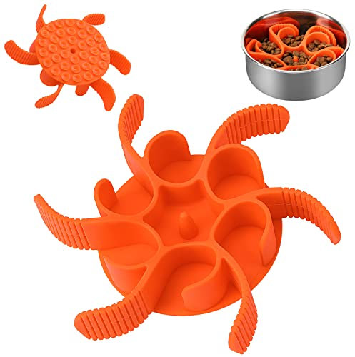 Anipaw Dog Slow Feeder Bowls Silicone Spiral Pet Food Feeder Insert to Slow Down Eating for Large Medium Small Breed Dogs Perfect with Stainless Steel Glass Ceramic Pet Bowls (Orange)