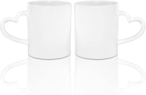 MR.R Sublimation Blanks - Tazas de café de cerámica blanca de 325 ml, taza clásica de cerámica en blanco con mango de corazón para leche, té, agua de cola, juego de 2