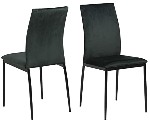 AC Design Furniture Devin Samt-Esszimmerstühle mit Rückenlehne, 4er-Set, minimalistisches Design, Küchenstühle, dunkelgrüner Stoff, Metallbeine, gepolsterte Esszimmerstühle, Akzentstuhl, Bürostuhl
