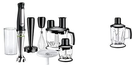 Braun MultiQuick 7 MQ7087X Frullatore Immersione, Minipimer, Dotazione Robot da Cucina da 1,5L, Nero & Tritatutto, Accessorio per Frullatore con Sistema Easy Click Plus e Manico
