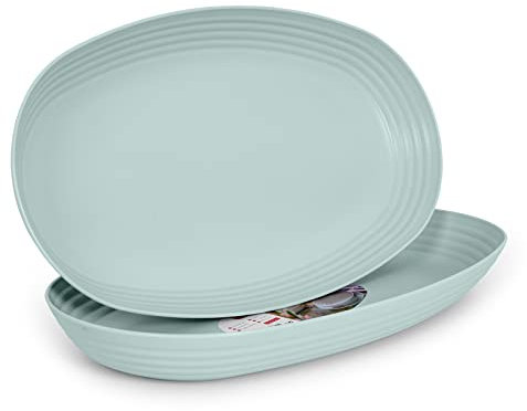 Juego de 2 Bandejas Classic Ovales 2L de Plastico Duro Reutilizables e Irrompibles para Fiestas y Eventos (Verde)