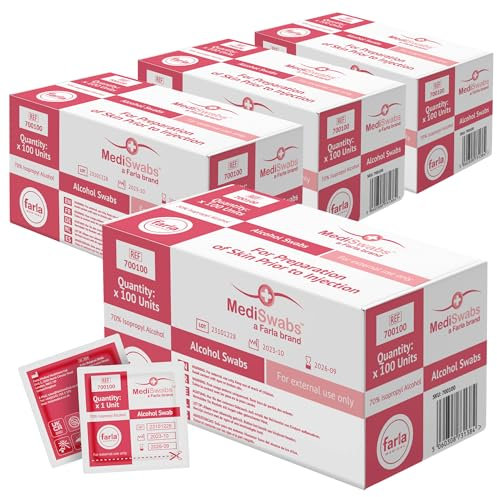 Farla Medical MediSwabs Pre Injection Alcohol Wipes (4 x 100-Pack), 70% Isopropyl Alcohol Sachets, Individually Wrapped Disposable Wound Cleaning Wipes, First Aid / Medical Use