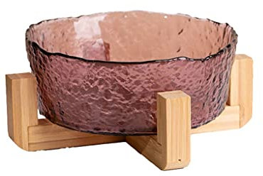 Large Salad Bowls Soup Bowl Salad Bowl Glass Transparent Hammer Pattern Home Vegetable Fruit Dessert Bowl Crystal Salad Bowl with Wooden Stand Bowls for Kitchen Serving Bowl for Salads, Fruit, (Color