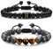 TINGN 2 Stück 8mm Perlen Armband für Herren Damen, Tigerauge Lavagestein Herren Armband Stressabbau Perlen Einstellbare Initial Obsdian Armband für Männer Perlen Buchstaben Armbänder für Jungen (H)