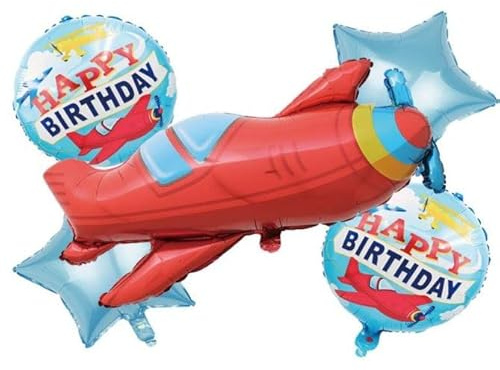5 Stück Flugzeug-Folienballons Geburtstagspartyzubehör für Kinder, Mottoparty-Dekorationen