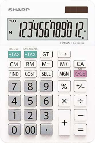 Sharp Tischrechner EL-334W (12-stellig, klappbarer Ständer, Solar) Weiß