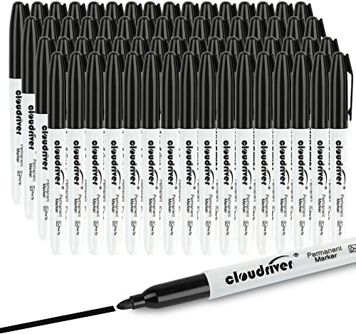 cloudriver Permanent Markers, 148 Pack Black Permanent Markers Set, Fine Point, Bulk Permant Markers Work on Wood, Plastic, Metal, Stone, Glass