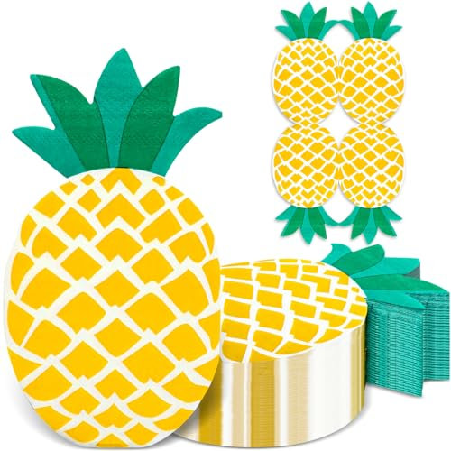 100 Stück Ananas-Servietten, 33 x 18 cm, Ananas-Papier, Luau-Servietten, Einweg-dekorative Cocktail-Serviette für tropische hawaiianische Motto-Partyzubehör, Verlobung, Gelb