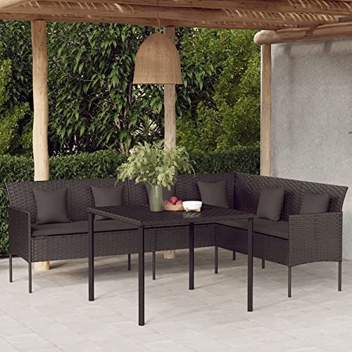 Tidyard 2-TLG. Ecklounge Gartenmöbel mit Esstisch, Ecksofa, Gartenlounge Set Polyrattan, Balkonlounge Set Rattan, Loungemöbel Garten Rattan, Gartensofa mit Kissen