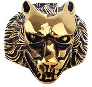 Banemi Ringe Herren Punk, Edelstahlringe Gold Punk Rock Wolf Ring Vatertagsgeschenke Herrenringe Größe 62 (19.7)