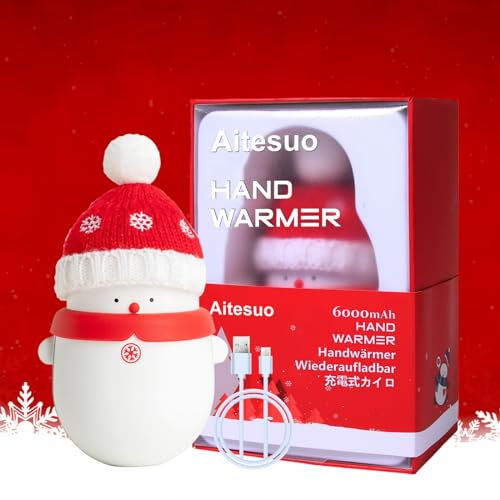 Aitesuo Handwärmer Wiederaufladbar, 6000mAh USB Taschenwärmer, 2 Wärmestufen, Elektrisch, Tragbar, Powerbank, für Outdoor-Sport, Jagd, Golf, Camping, Winter Süße Schneemann Geschenk für Frauen, Männer