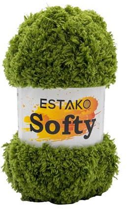 Estako Softy 100% Polyester Fluffy Soft Chunky Bulky Weight #5 Yarn for Crocheting and Knitting 3.52 oz (100 gr) 98 Yds (90 m) (9940 - Grass)