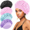 4PCS Satin Sleep Bonnet Cap for Curly Hair, Wide Band Elastic (Black & Blue & Pink & Purple)