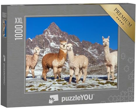 Puzzle 1000 Teile XXL „Lama: Gruppe von Lamas auf schneebedeckter Weide, Anden, Peru“ – aus der Puzzle-Kollektion Natur